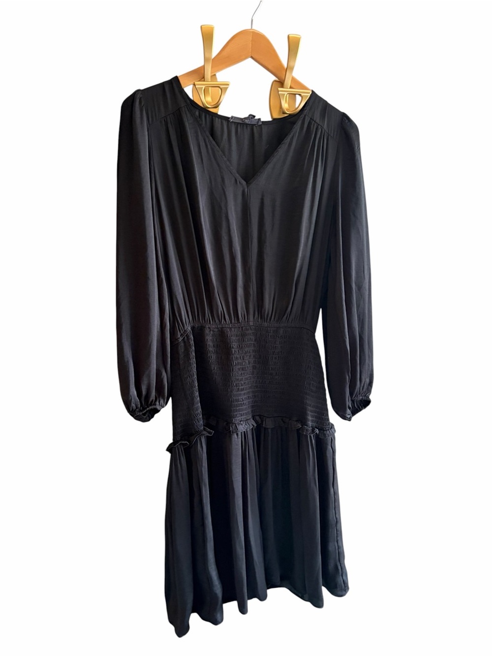 GRADE & GATHER Black Satin Smocked Waist Midi Dress - Picture 2 of 5